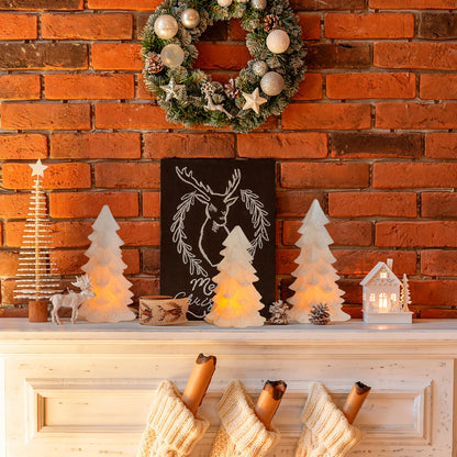 HN HAIINAA White Glittering Christmas Tree Shaped Flameless Candles with Timer, Real Wax Flickering Battery Operated LED Candles for Christmas Home Party Decoration Set of 3