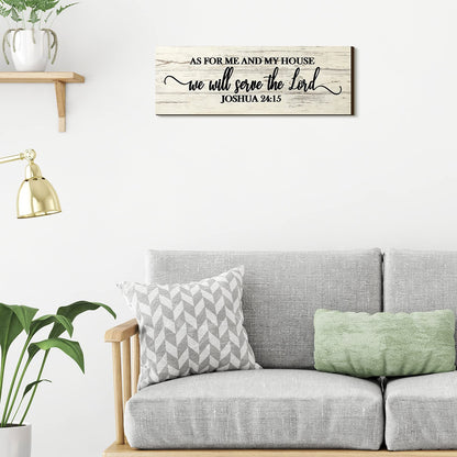 Jetec As for Me and My House We Will Serve The Lord Rustic Wooden Wall Sign Hanging Home Living Room Bedroom Wall Decor 41.6 x 16 cm White