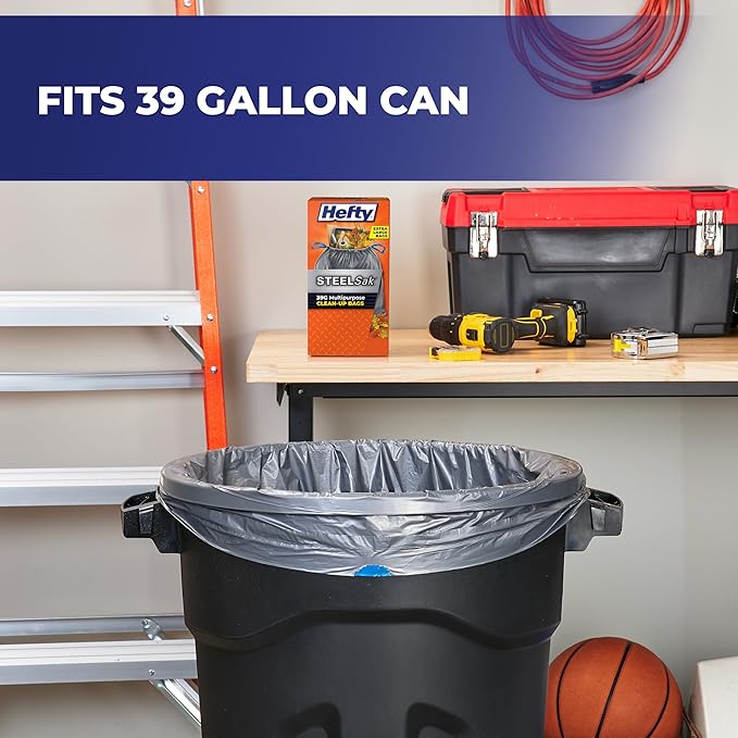 Hefty Steelsak Heavy Duty Large Trash Bags, 39 Gallon