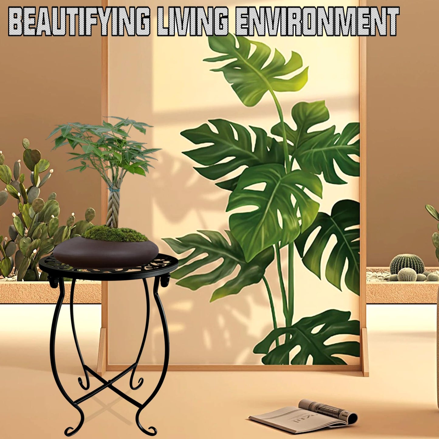 EKINIYAR Plant Stand Indoor Outdoor, 15" Tall Flower Pot Stand, Round Metal Corner Plant Stand for Flower Pot, Rustproof Flower Plant Rack Holder for Home, Garden, Patio, Plant Lovers 1 Count