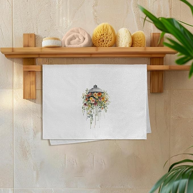 Orange Wildflower Hand Towels for Bathroom Set of 2, Sage Green Shower Head
