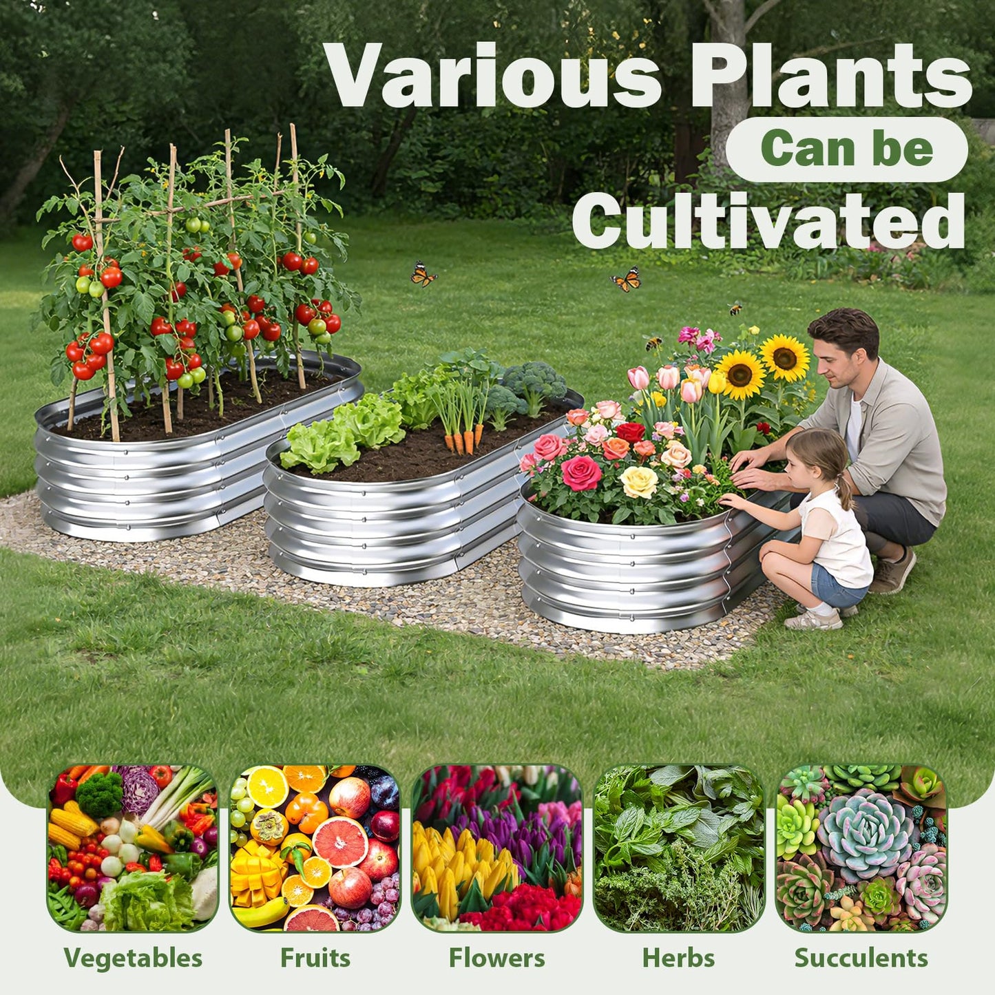 Tegarbed Galvanized Raised Garden Bed Outdoor, 4x2x1ft(2Pack) Metal Heavy Duty Planter Boxes for Gardening, Easy Assemble Bottomless Small Oval Plant Container Kit for Vegetable, Flower, Fruit, Silver