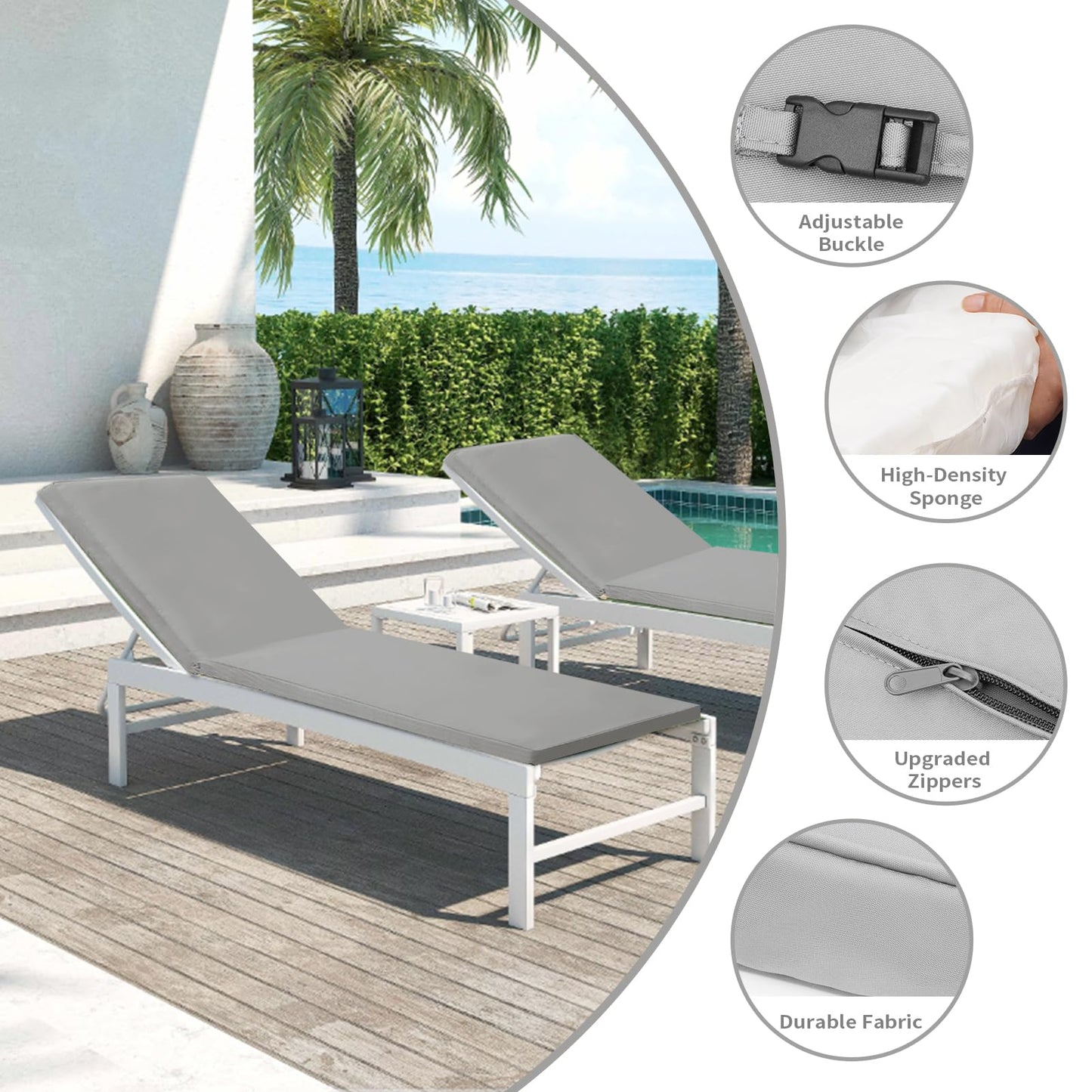 Iheqard Outdoor Chaise Lounge Cushions for Patio, 72"x22"x3" Lounge Chair Cushions Set of 2, Waterproof Replacement Seat Cushions for Outdoor Furniture