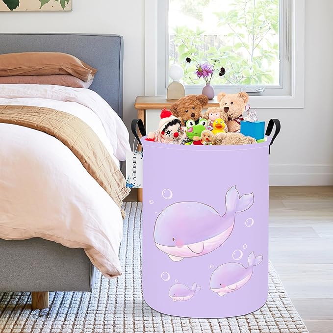 Round Foldable Girls' Storage Basket Kids Laundry Hamper Purple Gift Basket