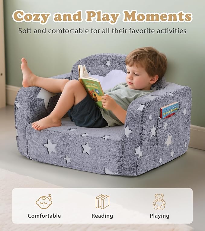 Kids Couch, 2-in-1 Soft Toddler Couch Fold Out