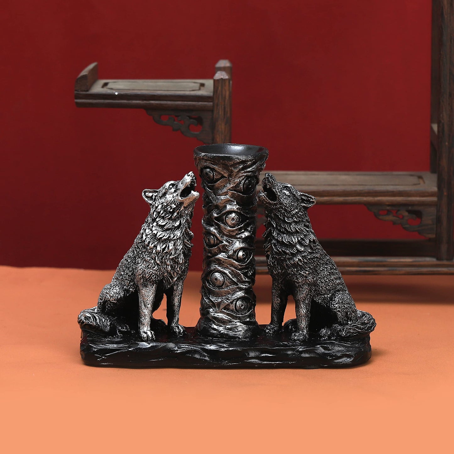 Wisifayardin Two Silver Wolves Figurine Howling Wolf Statue Display Ball Stand Sphere Base Holder for Crystal Ball Glass Ball Pedestal Crystal Sphere Holder