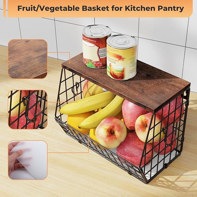 Fruit and Vegetable storage, 2 Set Wall Mounted Wire Baskets, Fruit Basket