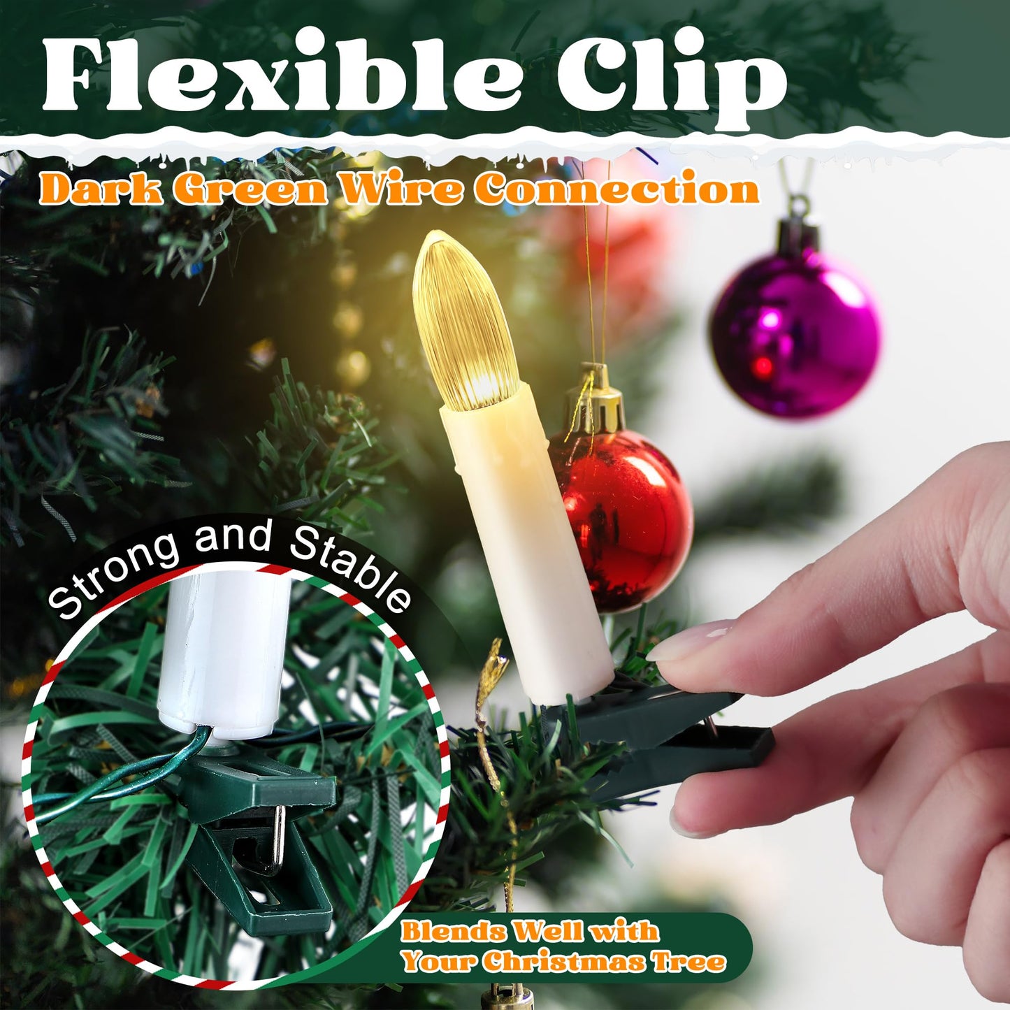 Hohean 20 Pcs Christmas Tree Flameless LED Candle Lights, White Flickering Candle String Lights with Remote Timer and 8 Modes, Xmas Taper Candles with Tree Clips for Holiday Garden Wedding Indoor