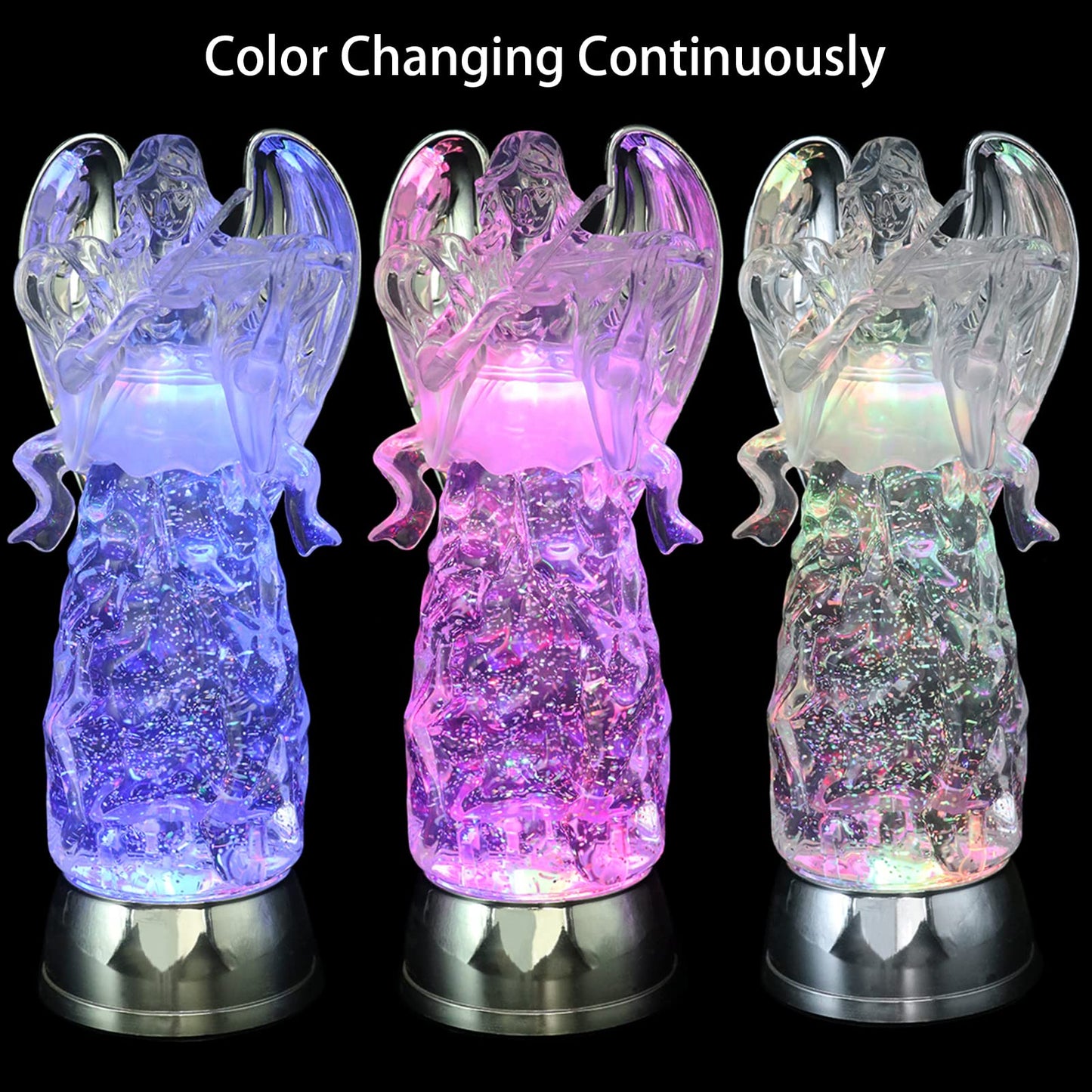 DRomance 11" Angel Snow Globe Lantern Battery Operated with 6 Hour Timer Color Changing LED Light Violin Angel Swirling Glitter Water Lamp Thanksgiving Christmas Holiday Decor Gift
