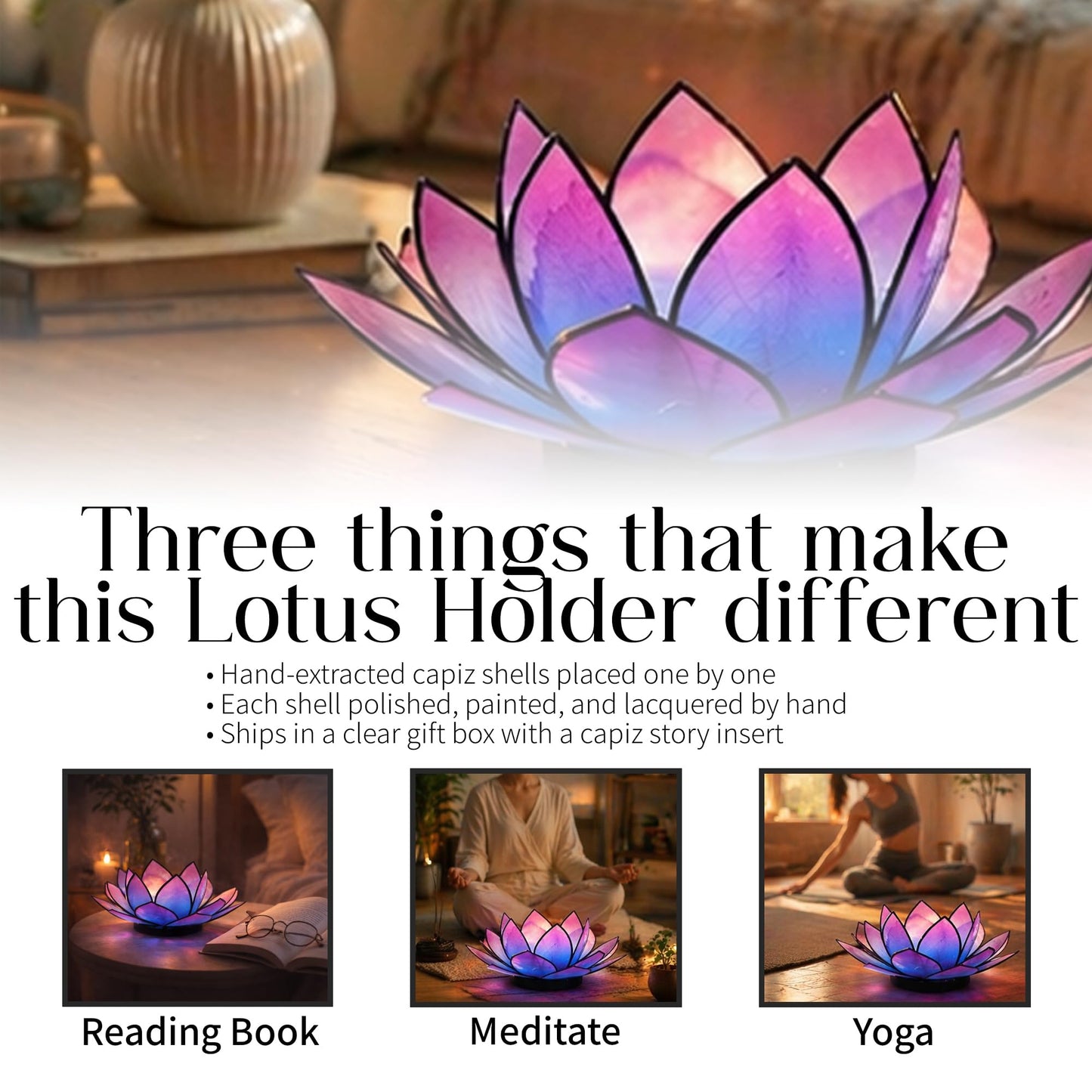 Om Gallery SoHo Lotus Tea Light Holder - Handcrafted Capiz Shell Candle Holder 5 Inch Diameter - Artisan Boho Votive Tea Light for Home Decor and Altar - Fair Trade Gift - Pink and Turquoise