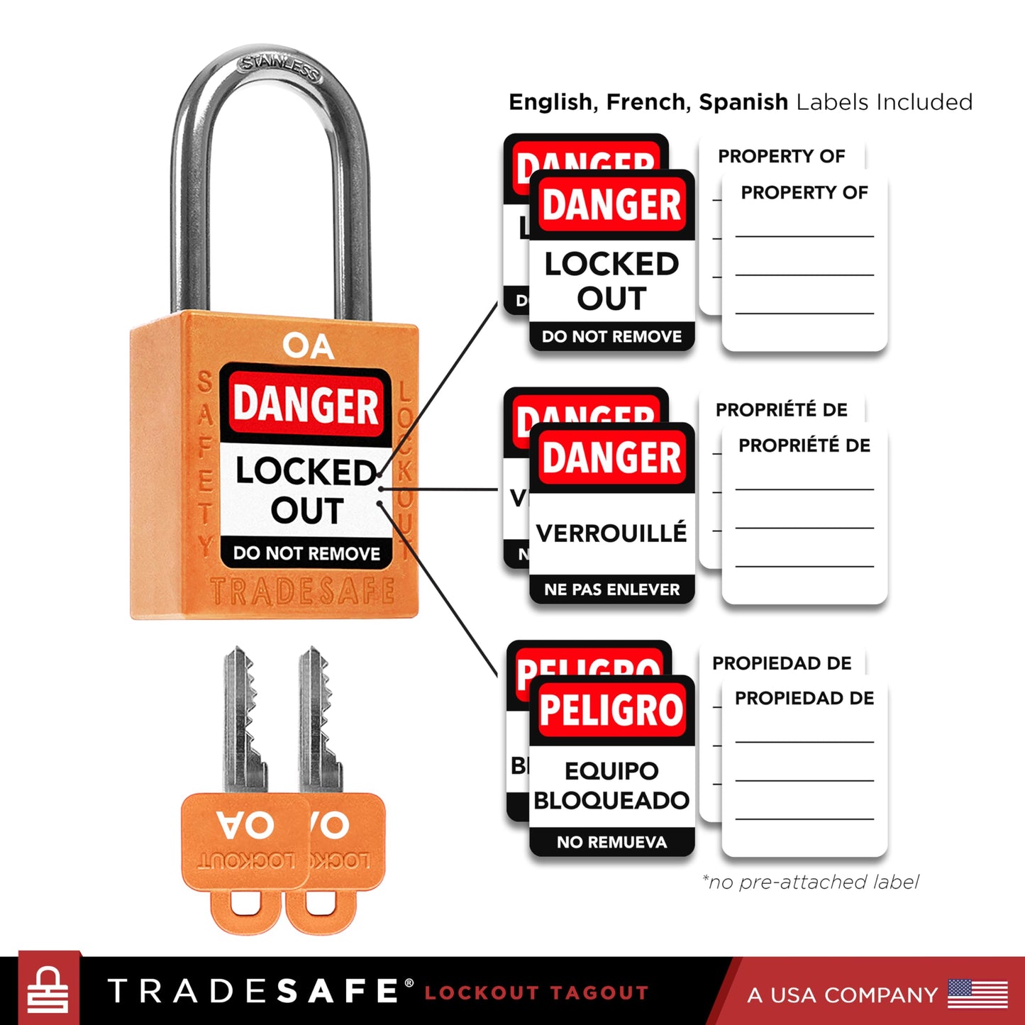 TRADESAFE Lockout Tagout Locks Set, 10 Orange Keyed Alike Unlimited Grouping Safety Padlocks, 2 Keys Per Lock, OSHA Compliant Loto Locks for Lock Out Tag Out Kits