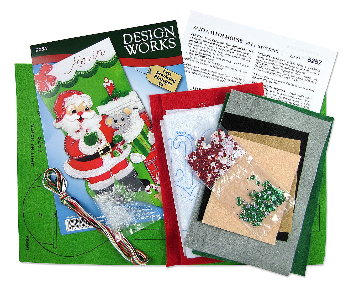 Design Works Crafts Santa with Mouse Felt Stocking Kit, Green Red, by The Yard