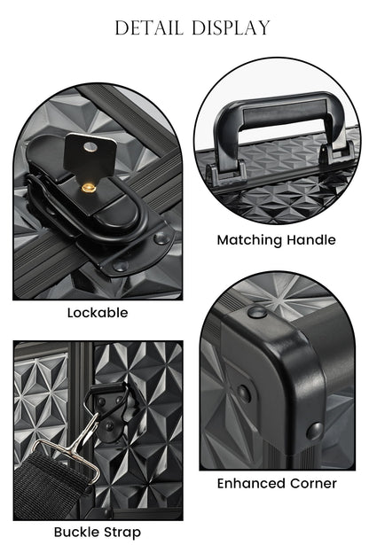 Joligrace Large Makeup Case Makeup Organiser Box Vanity Case Lockable Cosmetic Cases 4 Trays with Shoulder Strap Clasp, Black