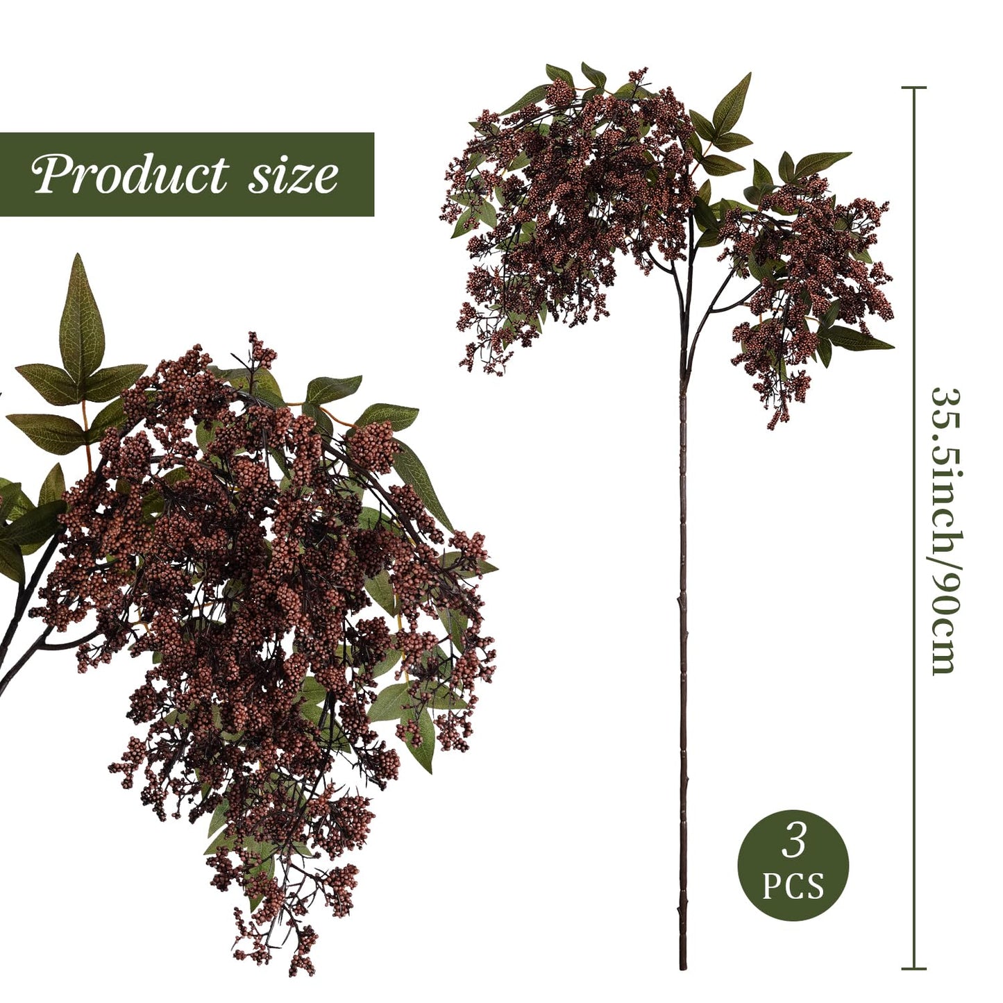 Miaikoe 3 Pcs Artificial Berry Stem 36" Realistic Flowers Picks Branches Faux Stem Spray DIY for Holiday Seasonal Farmhouse Mantel DIY Home Decorations (Dark Brown)