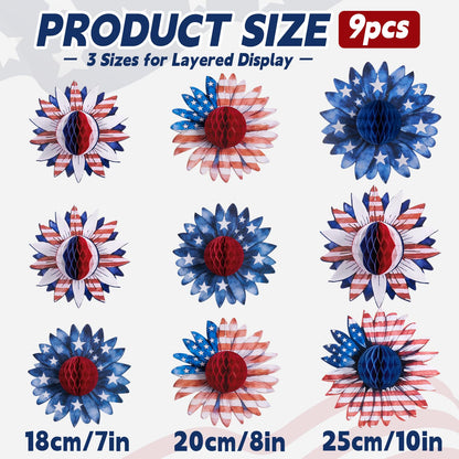 Paper Jazz 4th of July Decorations Paper Flower American Flag Red White and Blue Decor for Presidents Day,Patriotic Decoration Haning Paper Honeycomb for Veterans Day, Independence Day Birthday Party