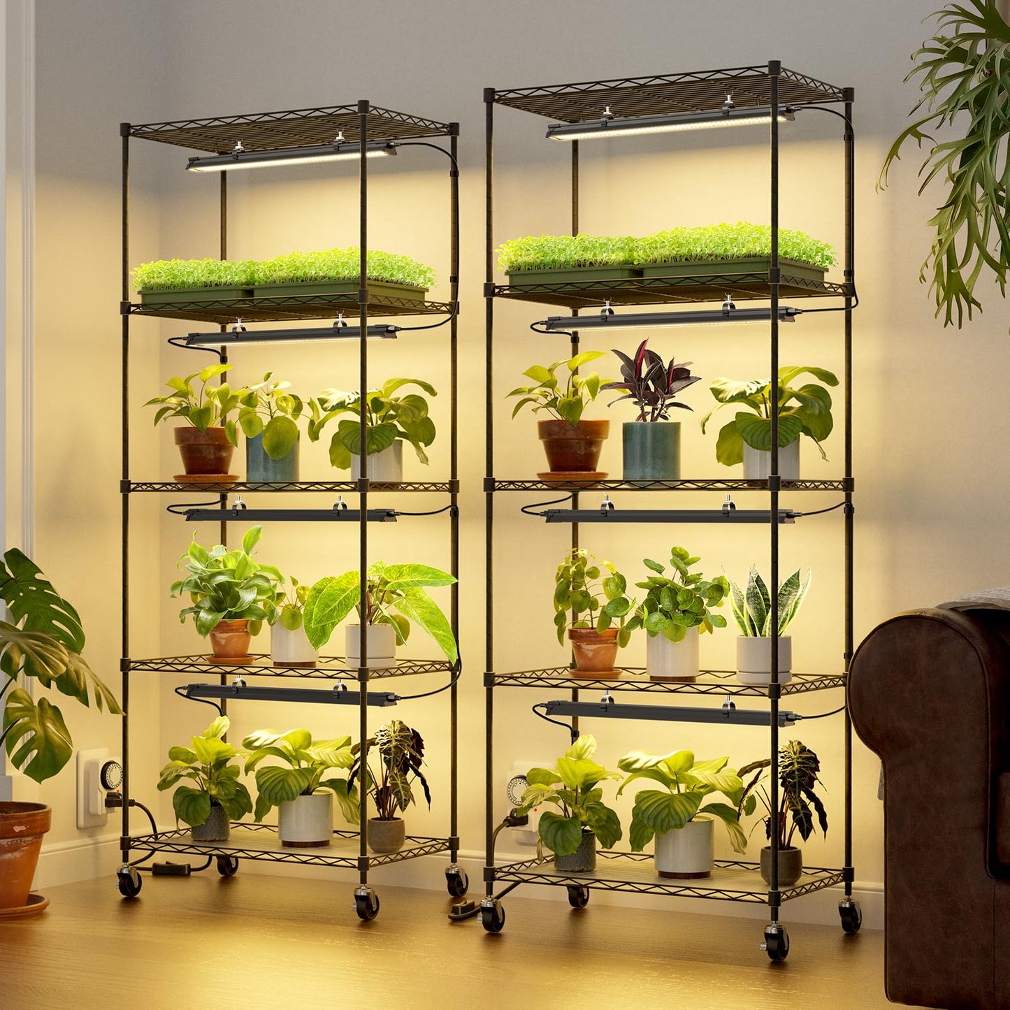 CX91 5-Tier Plant Stand with Grow Lights for Indoor Plants, Metal Plant Shelf Display Rack with 1.6FT 25W(Per Light) Full Spectrum Plant Lights for Indoor, Balcony, Living Room, 23.6x13.8x59IN