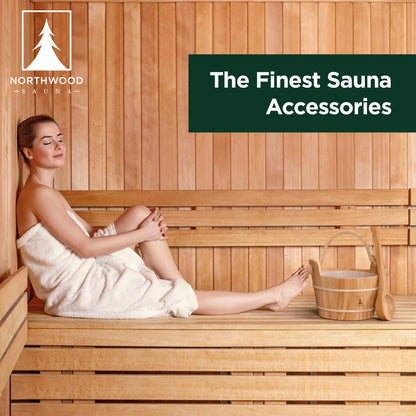 Northwood Sauna - Sauna Accessories Kit - Handmade from Canadian Red Cedar Wood - Core Set (Bucket & Ladle, Thermometer & Hygrometer, Sand Timer, Aromatherapy Cup)