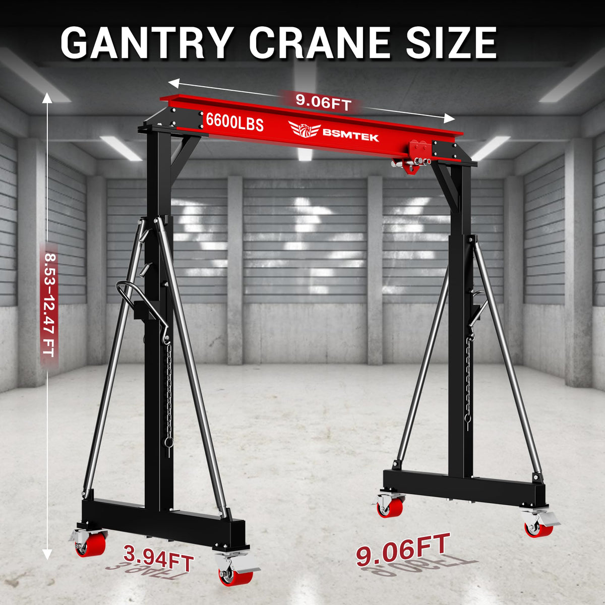 3 Ton Gantry Crane MAX6600LBS, Upgraded Trolley, Adjustable Height (8.53-12.47 FT), Width (8.53 FT), Steel I-Beam Construction, Portable Shop Hoist for Factories, Warehouses