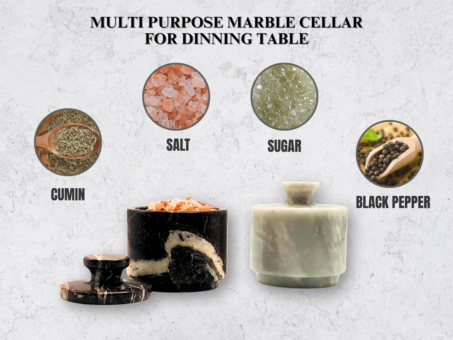 Marble Salt Cellar with Lid 2 Pack - Stone Salt Container for Countertop, Salt Box Keeper for Kitchen Counter, 3.5 oz OceanicX Marble Cellar Set (White Red)