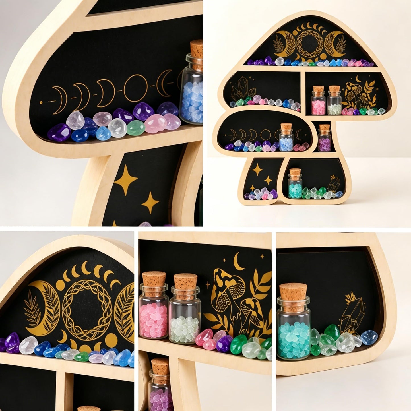 Zetosva Mushroom Gifts Floating Shelves, Crystal Display Shelf & Crystal Holder, Cute Mushroom Wall Decor and Mushroom Shelves, Trinket Shelf Rock Display Case, for Unique Home Decor