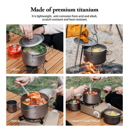 iBasingo 3-Piece Titanium Pot Set (1.3L+1.95L+2.9L) with Lids Ultralight Camping Cookware for Backpacking, Hiking & Outdoor Cooking, Nesting Backpacker Pots with Measurement Marks Ti2056C