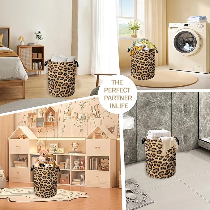 Laundry Hamper, Classic Leopard Laundry Basket, Wildlife Fur Print Portable