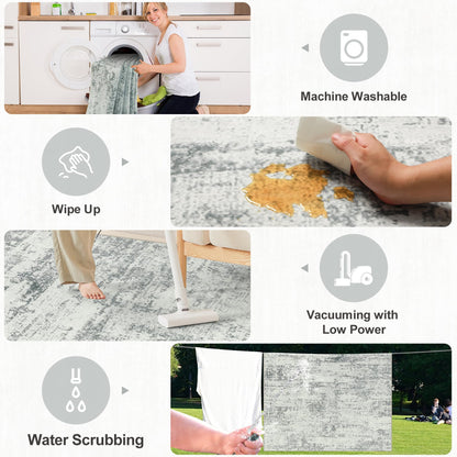 8x10 Area Rugs for Living Room - Washable Rug Modern Abstract Soft Large Neutral Non-Slip Carpet Indoor Floor Stain Resistant Thin Carpets for Bedroom Dining Room Farmhouse Nursery Home Office Grey