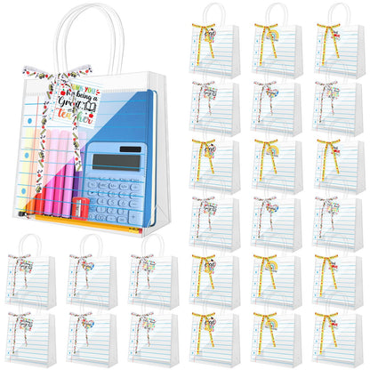24 Sets Teacher Appreciation Gifts Bags Notebook Line Clear PVC Bags with Handle Thank You Tag Ribbon PVC Clear Candy Treat Goodies Tote Bags for Teachers' Day Classroom School Office Party Supplies