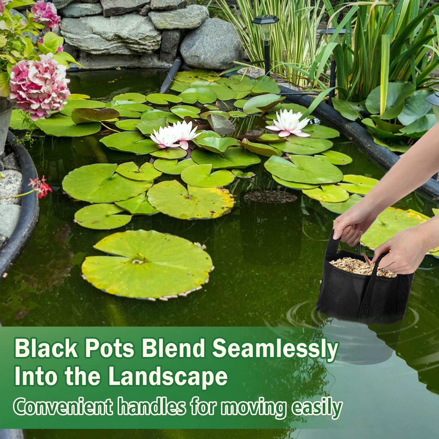 Aulock 8-Pack Lily Grow Bags for Pond - Durable Nonwoven Fabric Plant Pots with Handles, Aquatic Pond Planter for Aquatic Plants Water Lily, Black, (8''x 8''- 1.8 Gallons)