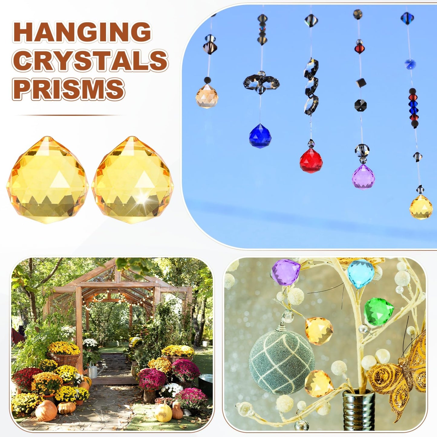 M METERXITY 12-Pack Crystal Ball Prisms, 33.5mm/1.32 Inch Chandelier Pendant Maker Hanging Crystals Chandelier Prisms for Home/Windows/Garden/DIY Decoration[Golden Yellow]