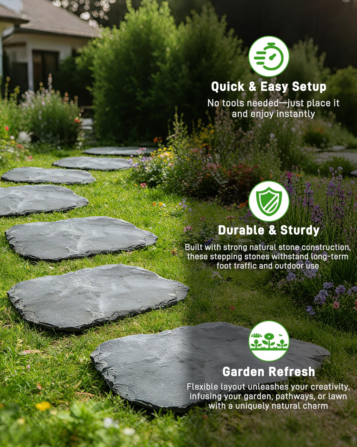 2 Pcs Natural Stepping Stones Outdoor, Irregular Garden Stepping Stones, 12''×16'' Walkway Paving Stones for Lawn, Yard and Patio Landscaping Decor