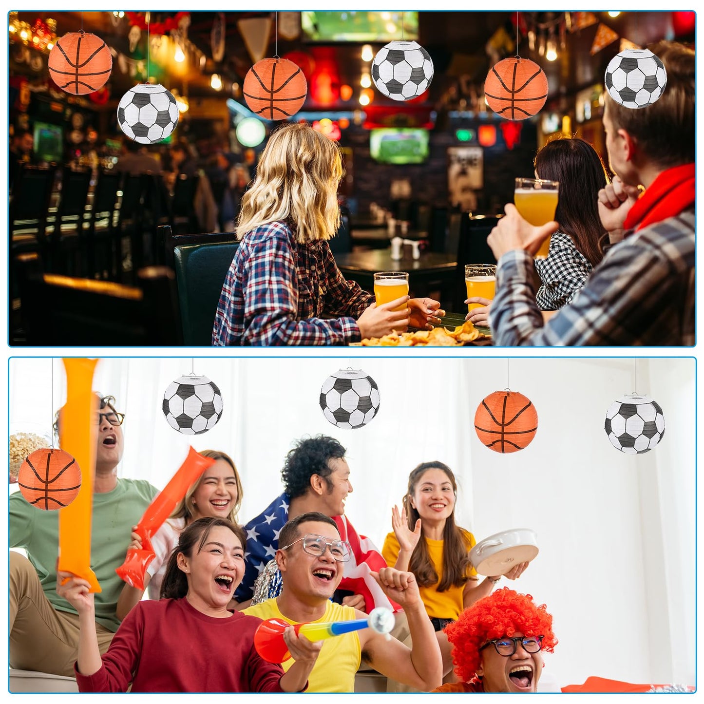 MECCANIXITY Basketball Paper Lanterns, 12" Round Hanging Chinese/Japanese Lantern Decoration for Home Birthday Party Wedding Christmas Classroom Decor, Orange 3 Pcs