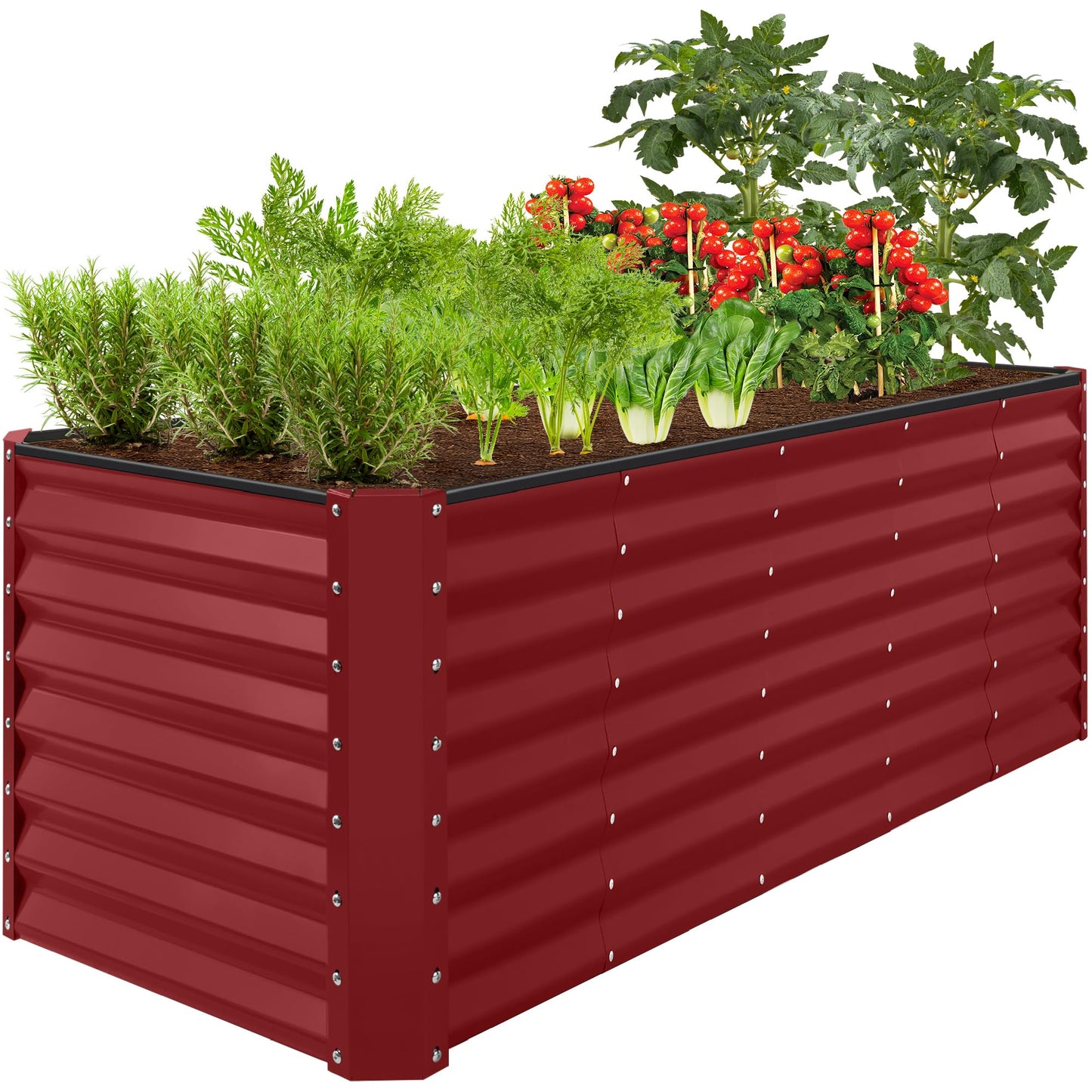 Best Choice Products 8x2x2ft Raised Outdoor Metal Garden Bed, Deep Root Box Planter for Vegetables, Flowers, Herbs, 240 Gallon Capacity, 100% Non Toxic Materials - Royal Red