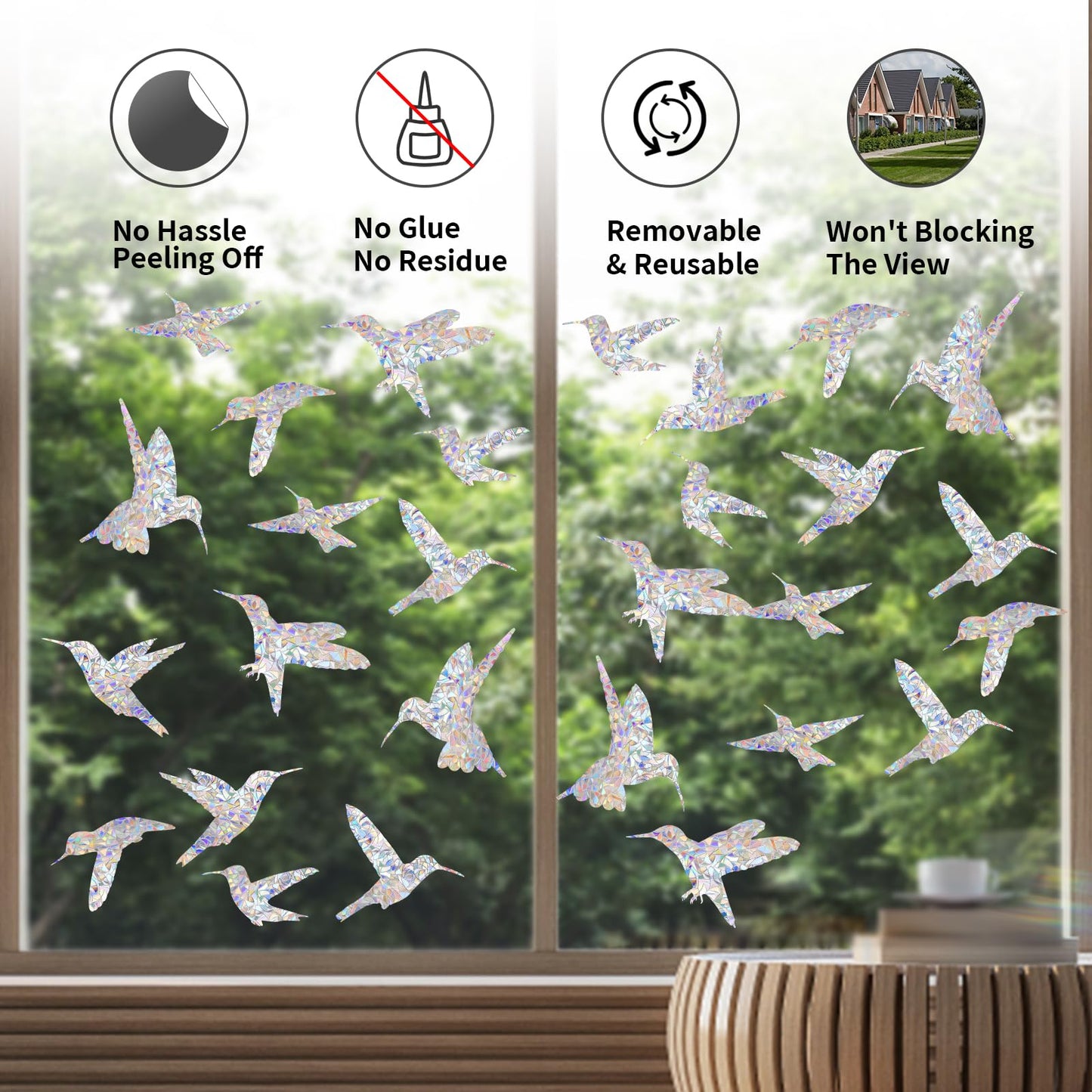 Window Decals to Prevent Bird Strikes, 24 Pieces Window Clings Stickers for Birds Strike Prevention (Bird)