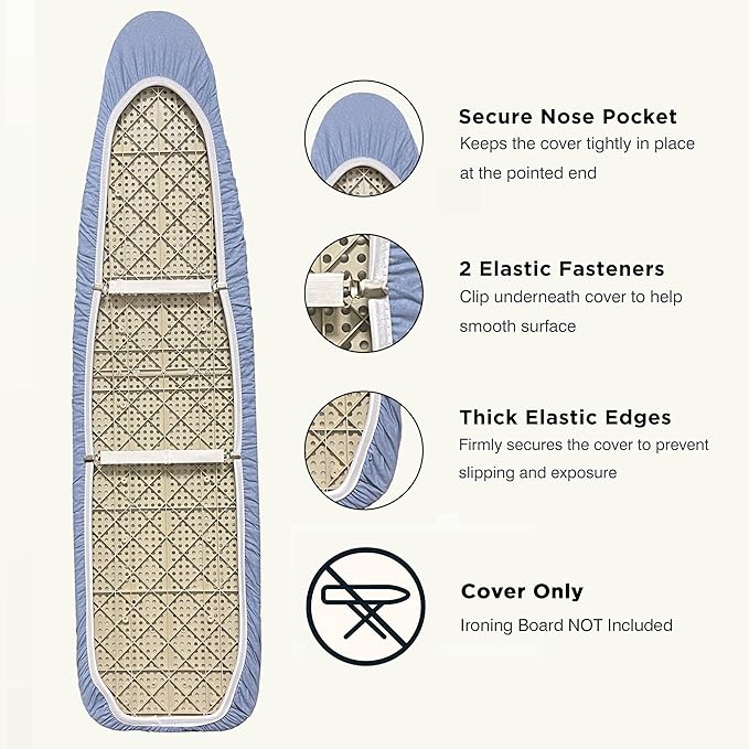 Ironing Board Cover and Pad 15"x54" Extra Thick Natural Cotton, Scorch and