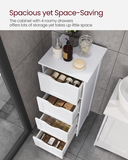 VASAGLE Bathroom Floor Storage Cabinet, Bathroom Storage with 4 Drawers, Bathroom Cabinet Freestanding, 30 x 30 x 82 cm, Modern Style, White LHC40W