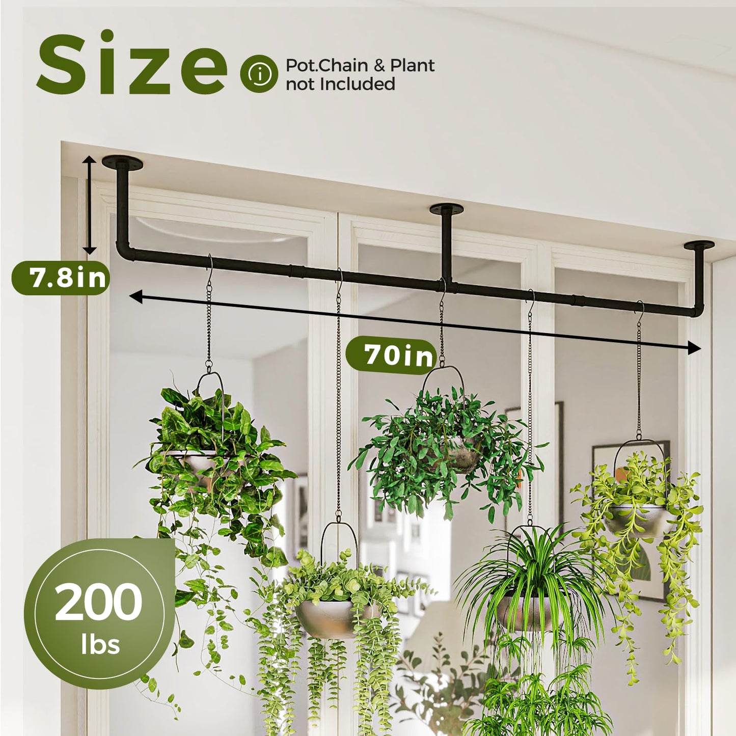 Bamworld Plant Hanger Indoor 70in Hanging Planters Rod Hanging Plant Holder for Window Plant Shelves Metal Rod，Pots Not Included