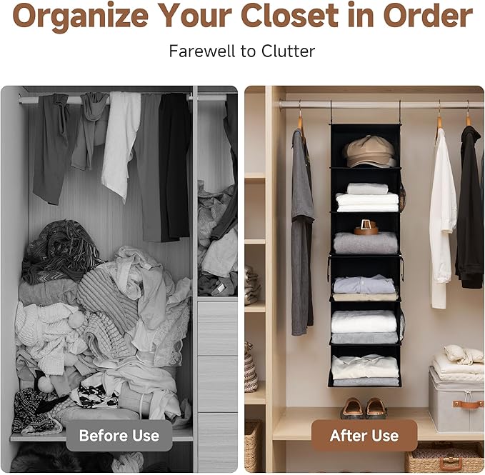 StorageWorks Hanging Closet Organizer 6-Shelf, Separable Two 3 Shelf Closet