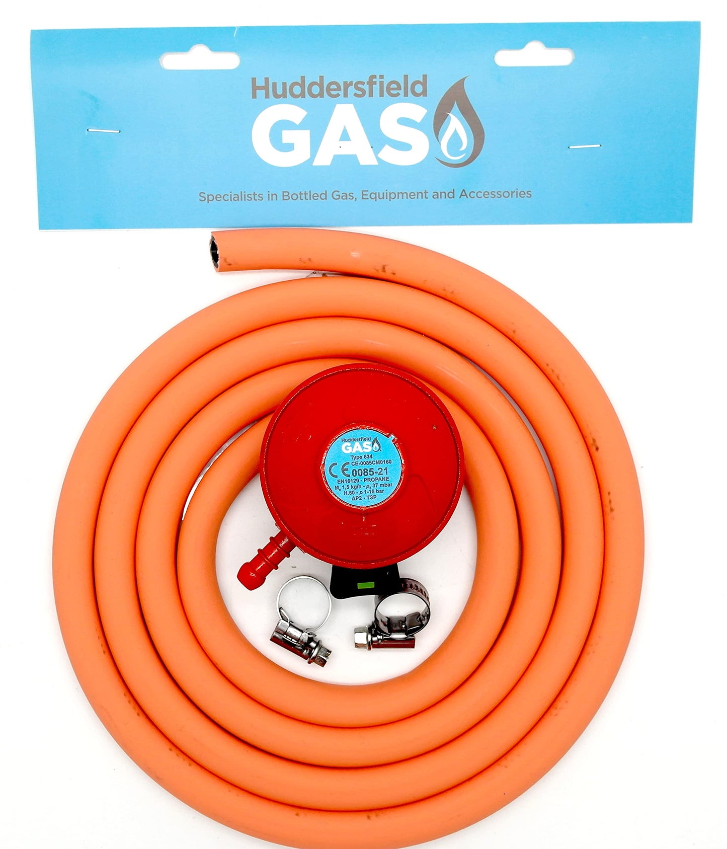 Patio Gas Regulator 27Mm Clip On With 2M Hose + 2 Clips Fits Calor/Flogas