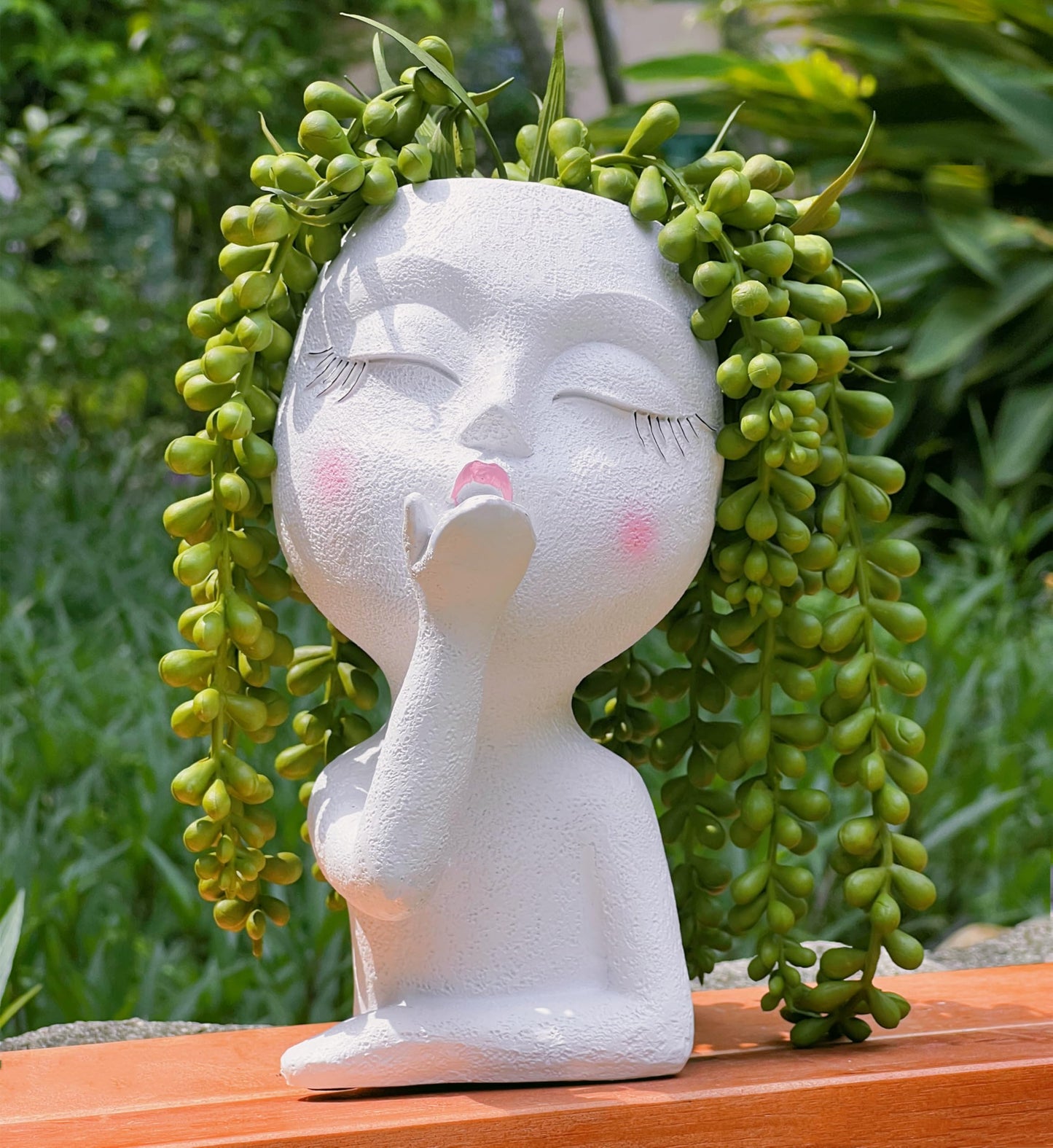 EylbKey Handmade Face Flower Pots Standing Air Kiss Head Planter Pot for Trailing Plants Cute Succulent Planter Resin Planters Funny Face Planters with Anti-Friction Pads White 1Pack