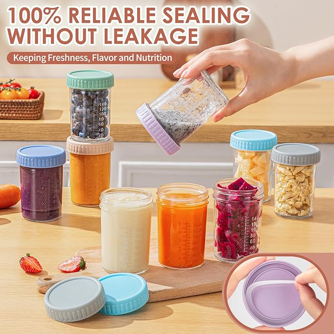 DRKIO 12 Pack Glass Baby Food Storage Containers - 8 Oz Baby Food Jars