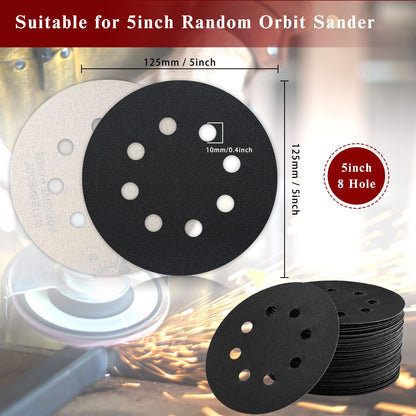 STEBRUAM 80PCS 125mm Dry Wet Sanding Discs, Hook and Loop Sandpaper Silicon Carbide Orbital Sander Discs Include 320/400/600/800/1000/1200/1500/2000 Grit for Polishing/Metal/Automotive