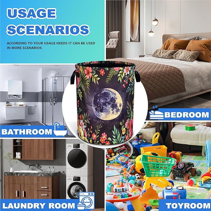 Moon Flowers Laundry Basket Beautiful Night Oxford Cloth Laundry Hamper
