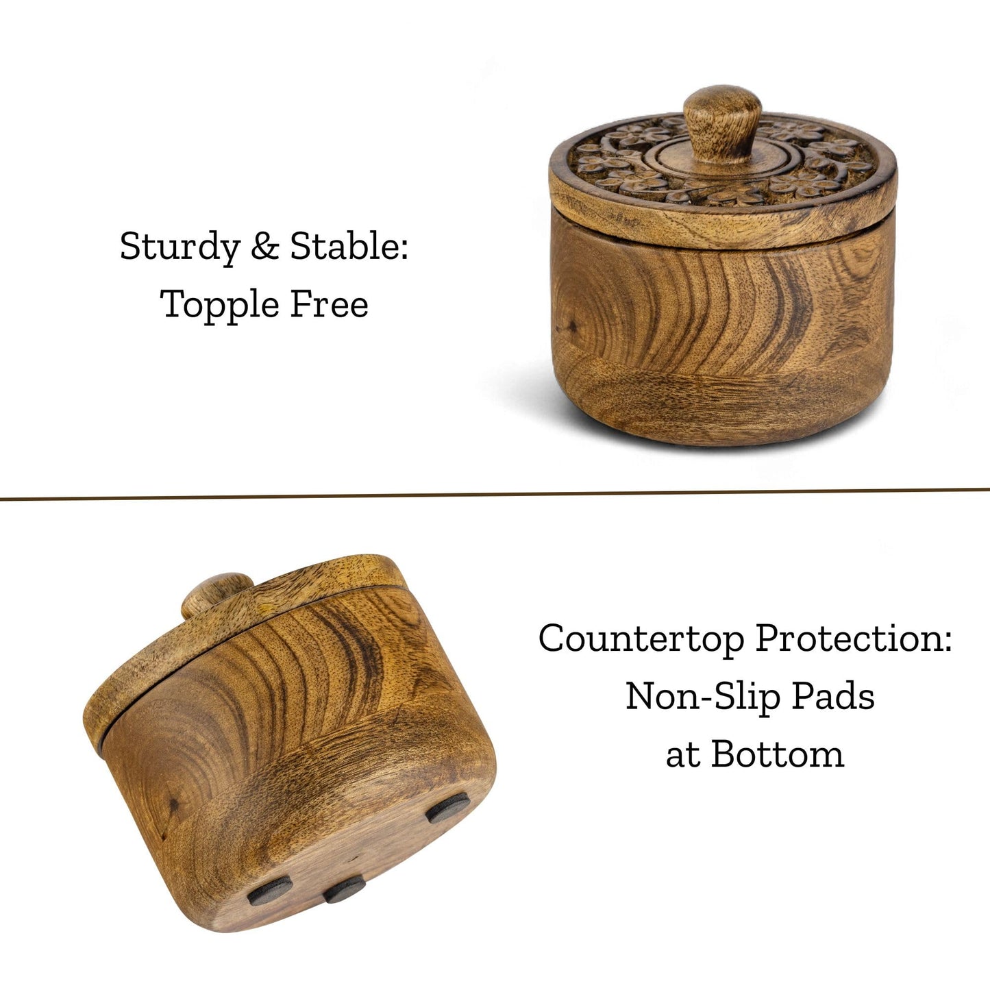 Mie Creations Rustic Salt Box Cellar with Hand Carved Lid & Spoon, Wooden Salt Pinch Bowls | Wood Salt Pepper Keeper, Spice Bowls for Cooking, Sugar Holder for Kitchen, Christmas Thanksgiving Decor
