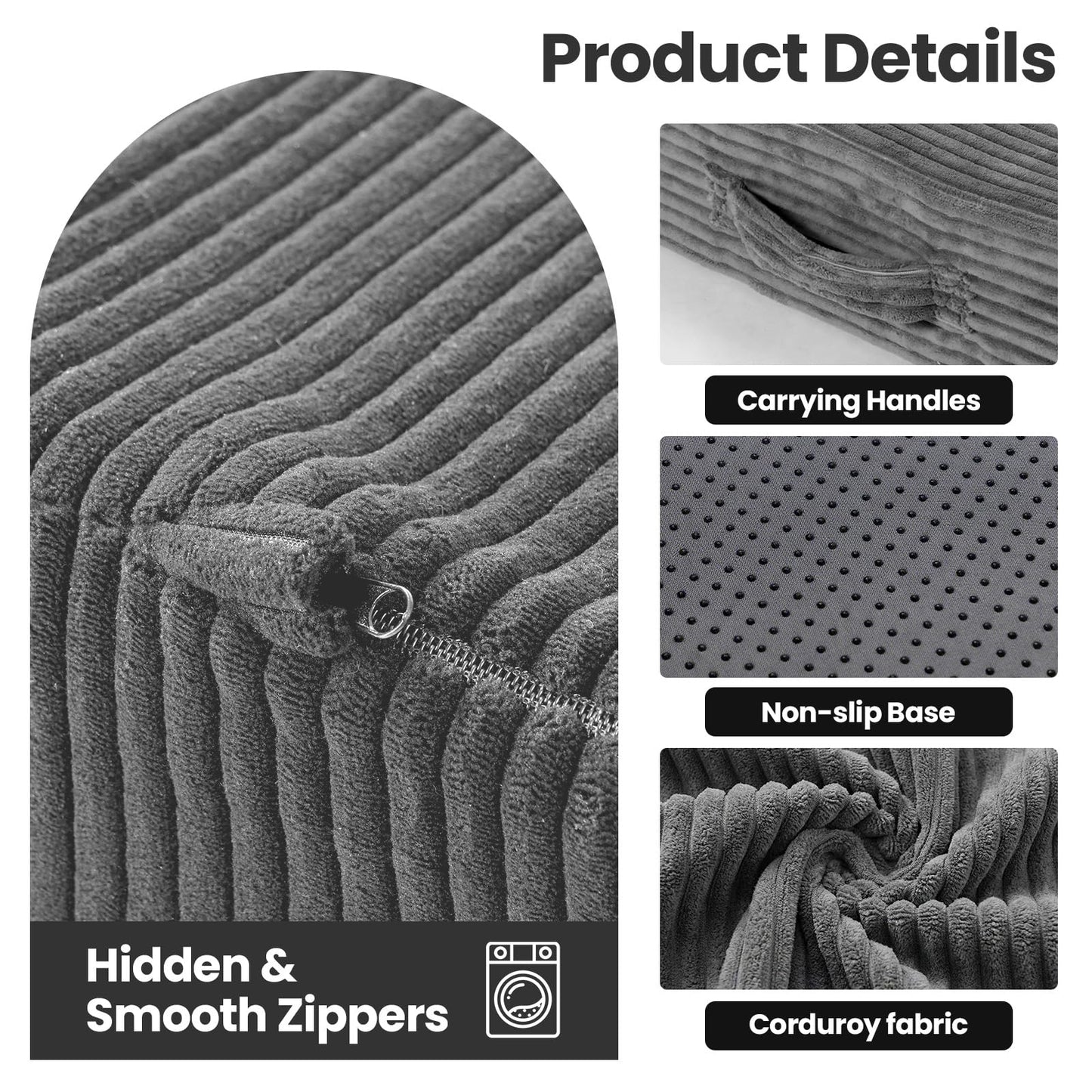 Erament 6-Inch Tri-Fold Mattress Full Size, Covertible Sofa Bed Foldable Futon Mattress with Handles & Non-Slip Bottom, Removable Machine Washable Corduroy Cover for Guest, Camping, Dorm