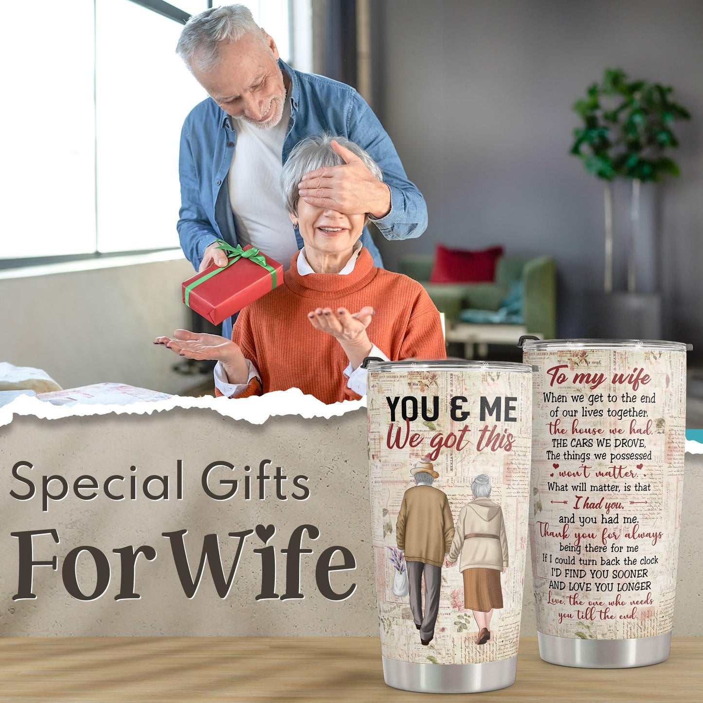 Macorner Gifts for Wife, Wife Gifts, Romatic Valentines day gifts for Her, Christmas gift for Old Couple, You & Me We Got This, Stainless Steel Tumbler 20oz I Love You Her, Anniversary Presents