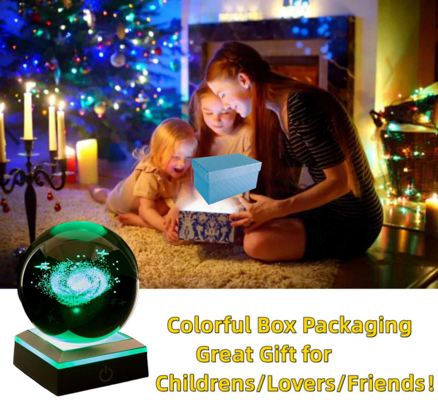 3D Galaxy Crystal Ball Night Light, Upgraded 3.15 Inch Glass Ball Lamp with LED Base, Galaxy Lamp Decor, Birthday Holiday Xmas Gifts for Boys Girls Friends (Galaxy)