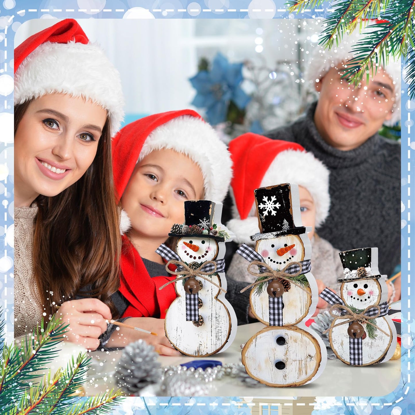 Barydat 3 Pack 3 Pcs Christmas Table Decorations Wooden Snowman Centerpieces Table Sign Tiered Tray Desktop Xmas Decoration for Indoor Home Kitchen Gifts Party (Pine Cone Snowman)