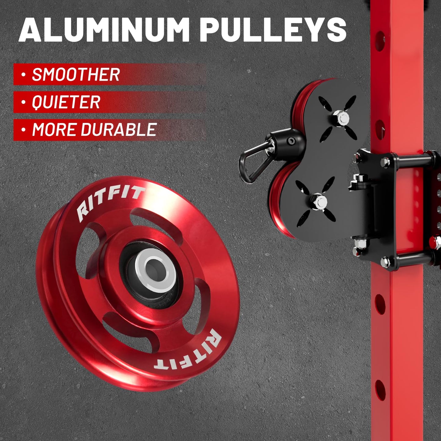 RitFit Aluminum Pulley Wheel for Gym Equipment, 2PCS/ 6PCS Set Power Rack Pulley Attachment, 90mm Aluminum Alloy Bearing Gym Pulley Wheel for Home Gym (red 6 pcs)