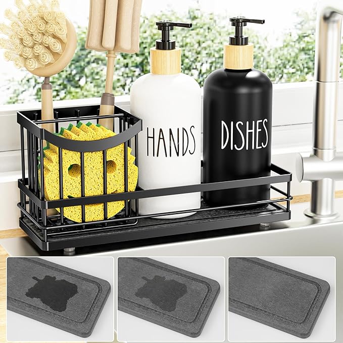 Moforoco Kitchen Dish Soap Dispenser Set, 16OZ Glass Bottle, Hand and Dish Soap